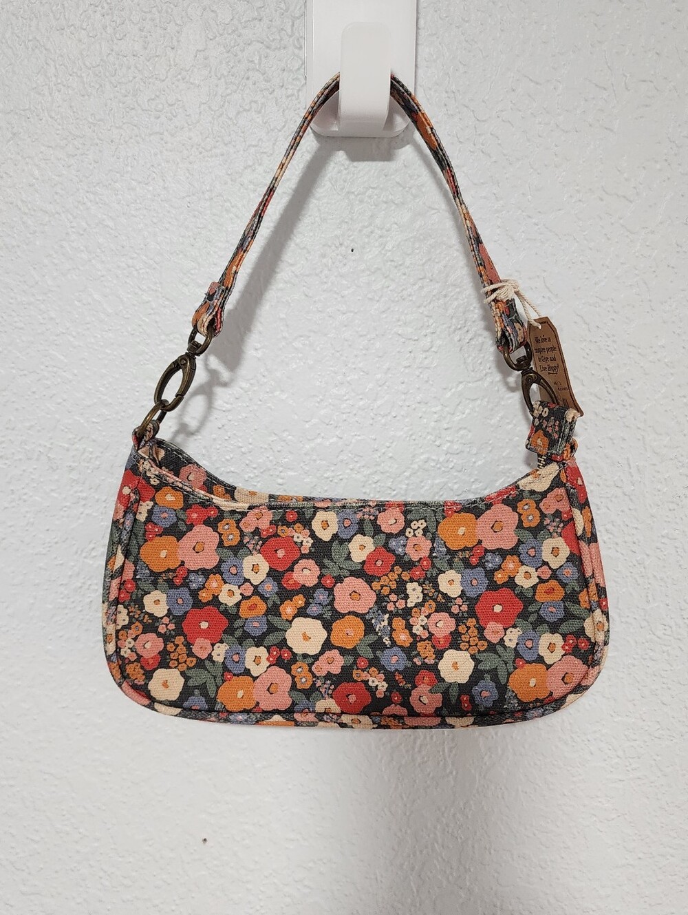 Natural Life Multicolor Floral Boho Small Shoulder Bag Top Zipper Closure NWT